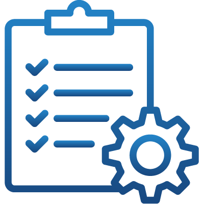 clipboard with list and gear icon